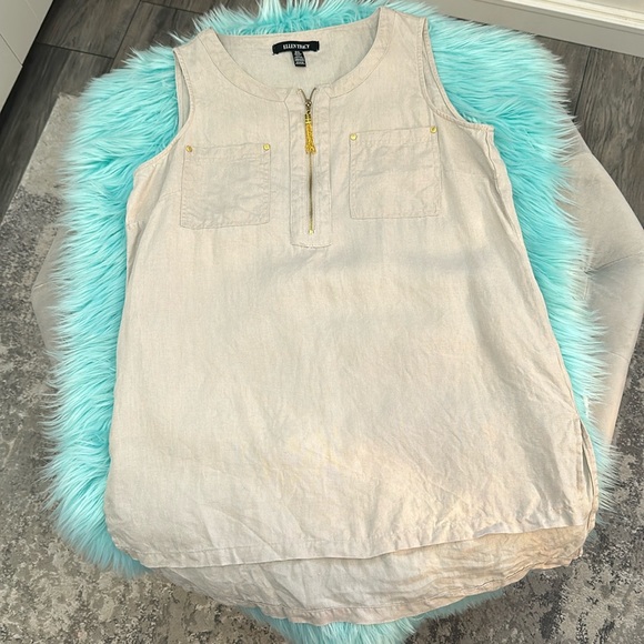 Ellen Tracy MED Tan Linen Sleeveless Top W/Gold Zipper Accent NWOT - Picture 4 of 4